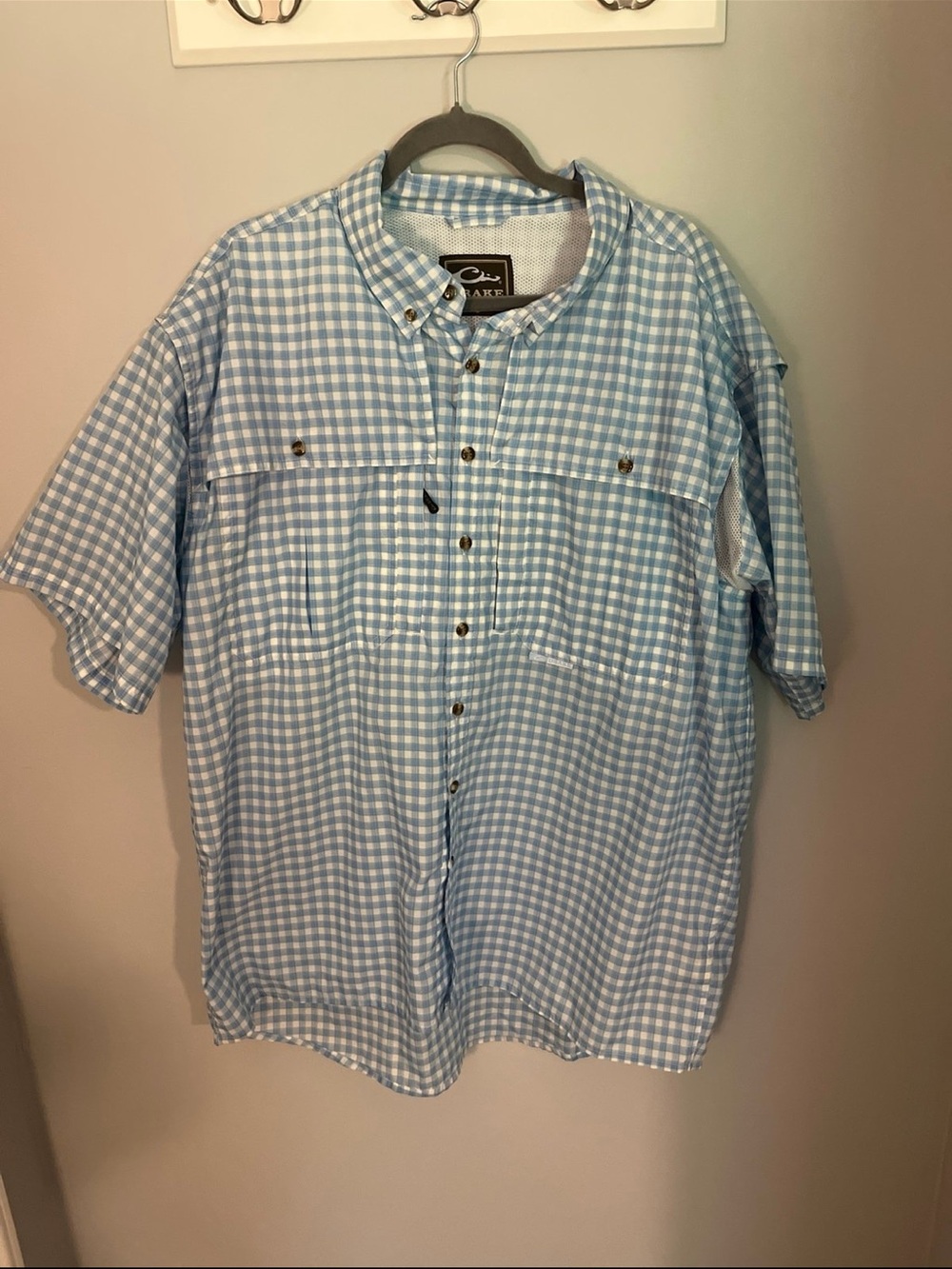 Drake Light Blue Gingham Short-Sleeve Button-Down Shirt